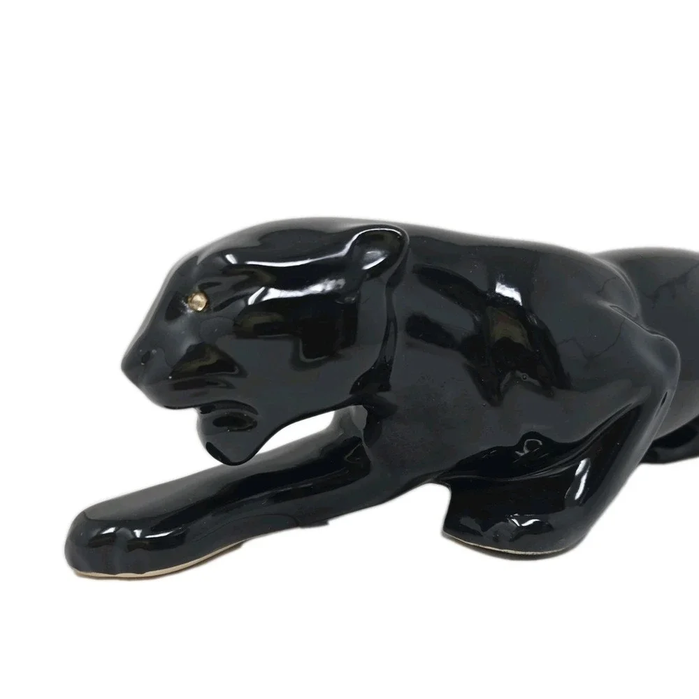 Vintage 1950s Ceramic Stalking Black Panther Cougar TV Light Lamp Works U251